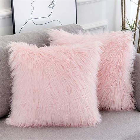 Wlnui Set Of 2 Pink Fluffy Pillow Covers New Luxury Series