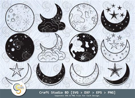 Moon Silhouette Crescent Moon Svg Bundle Etc Craft Marketplace