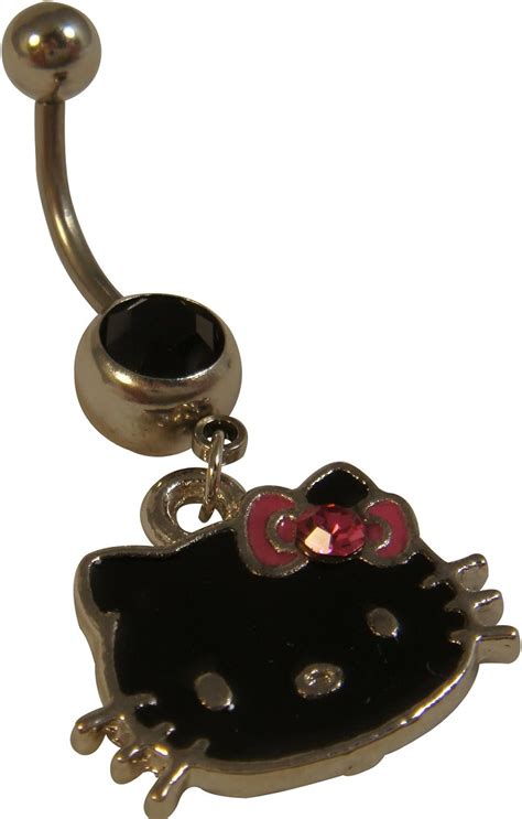 Hello Kitty Crystal Enamel Dangel Belly Navel Ring Black