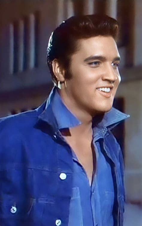Elvis Presley In Blue Shirt Smiling At The Camera