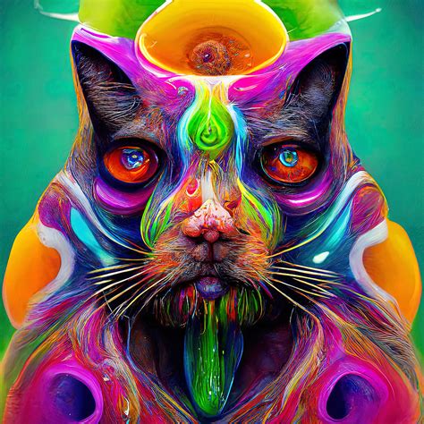 Psychedelic Cat 03 Painting By Am Fineartprints Fine Art America