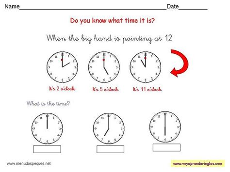 Worksheets The Clock 09 Fichas Infantiles En Inglés El Reloj