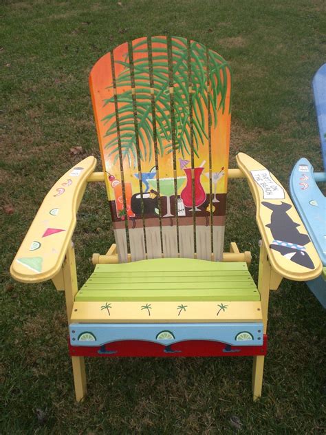 Hand Painted Adirondack Yellow Chair Yellow Orange Sunset With Palms