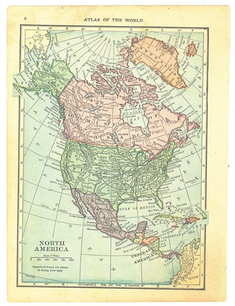 1911 Vintage Atlas Map Page North America On One Side Green Basics Inc