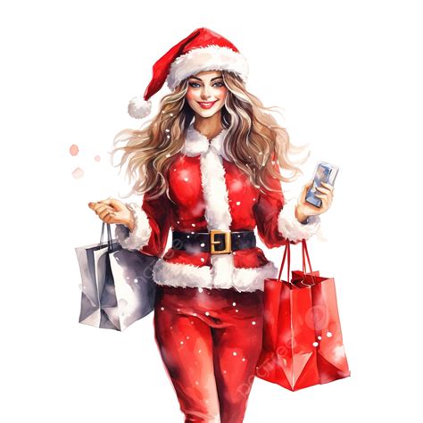 Christmas Shopping Girl Winter Holidays Celebration Attractive Happy