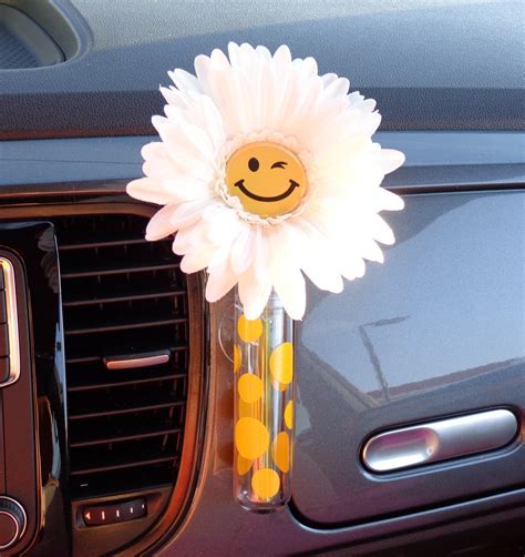 Vw Beetle Flower White Happy Face Daisy With Universal Vase Cute