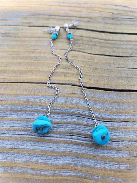 Sleeping Beauty Turquoise And Sterling Silver Dangle Earrings Etsy