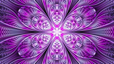 Download Wallpaper 2048x1152 Fractal Flower Abstraction Bright Purple Digital Ultrawide