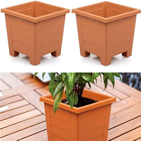 Maybe you would like to learn more about one of these? Set Of 2 Square 38cm Large Terracotta Garden Plastic ...