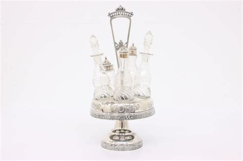 victorian antique silverplate crystal cruet castor condiment set rockford