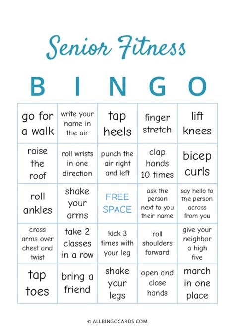 Printable Senior Fitness Bingo