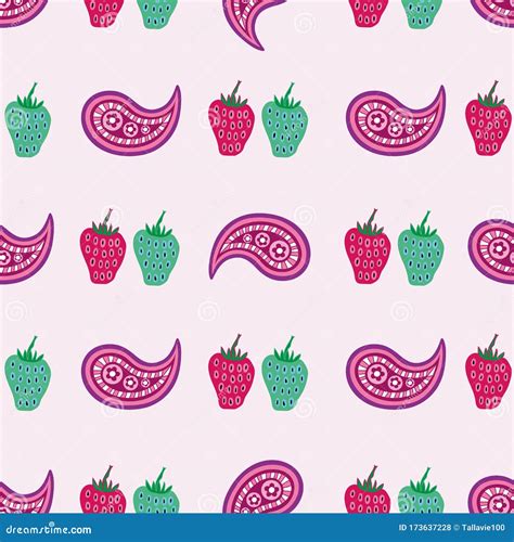 Strawberry Paisley Paisley Dreams Seamless Repeat Pattern In Pinkred