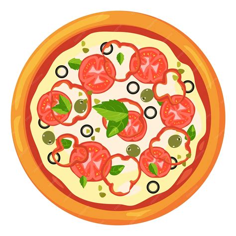 Premium Vector Vegetarian Pizza With Fresh Vegetables Food Cartoon Icon