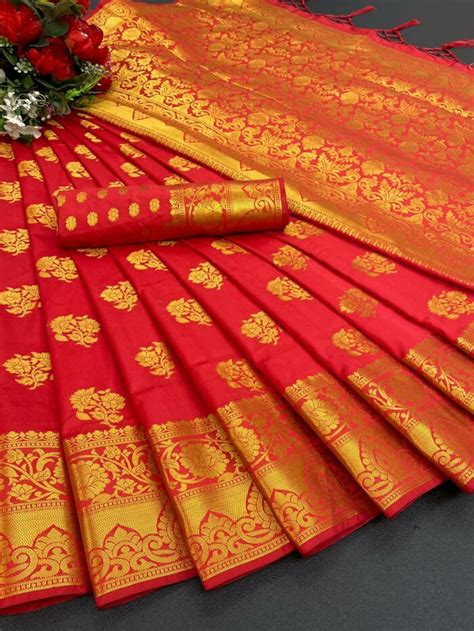 Blazing Red Soft Banarasi Silk Saree With Weaving Gold Zari