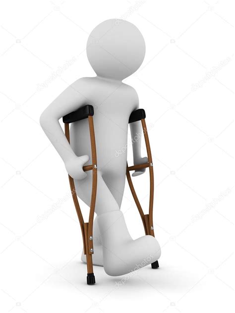 Man On Crutches On White Background Isolated 3d Image — Stock Photo