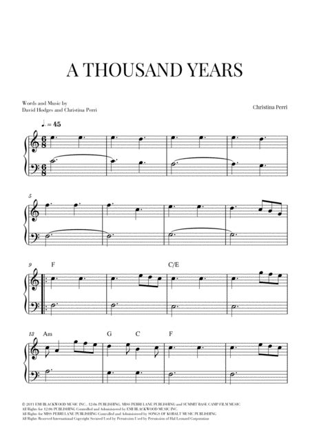 A Thousand Years Sheet Music Christina Perri Piano And Vocal