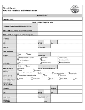 Fillable Online City Of Peoria New Hire Personal Information Form Fax Email Print Pdffiller