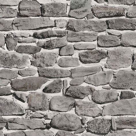 Grey 3d Effect Brick Wallpaper Slate Stone Cobble Faux Realistic