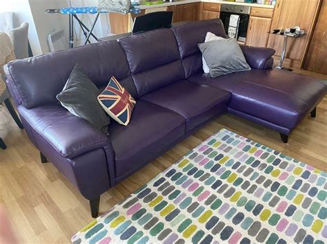 Dfs Purple Leather Corner Sofa In Sutton Coldfield West Midlands
