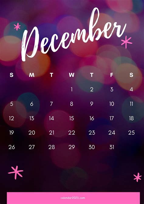 Cute December 2021 Calendar Design Theme Layout Free Download
