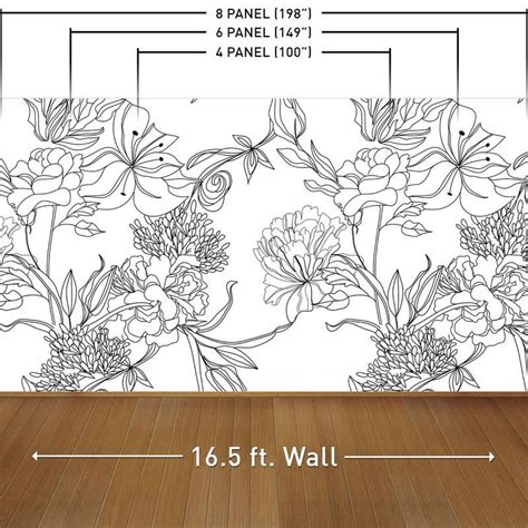 Black And White Floral Pattern Wall Mural Sketch Floral Wall Murals