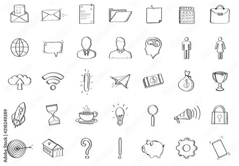 Hand Drawn Icons And Business Graphs Set Stock Template Adobe Stock