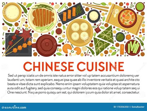 Chinese Cuisine Banner Template With Traditional Dishes Layout And Text