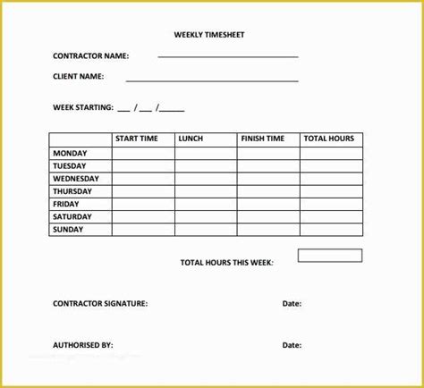 Contractor Timesheet Template Excel