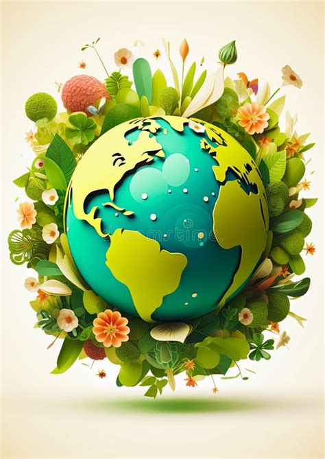 Earth Day Green Planet Earth Covered In Plants And Flowers Generative