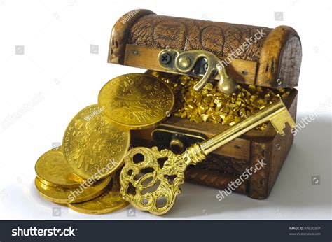 Treasure Chest Gold Coins Key Stock Photo 97630307