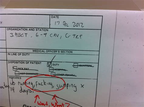 Sick Call Slip From A Guy In My Unit Us Army Pinterest Sick