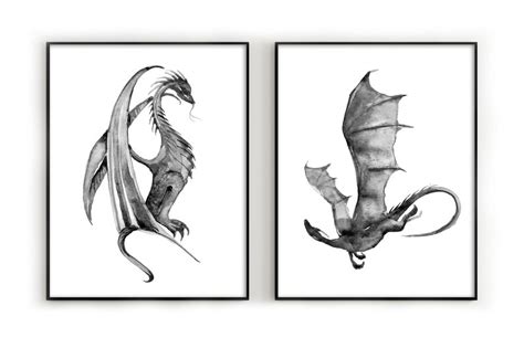 Dragons Watercolour Prints Dragon Prints Navy Dragon Wall Etsy