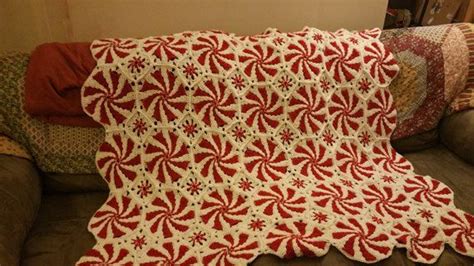 Crochet Peppermint Swirl Afghan Christmas Crochet Blanket Holiday