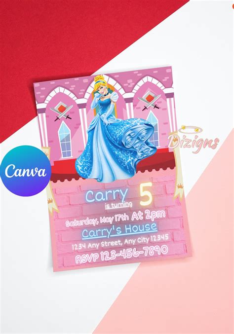 Cinderella Birthday Invitation Princess Cinderella Party Etsy