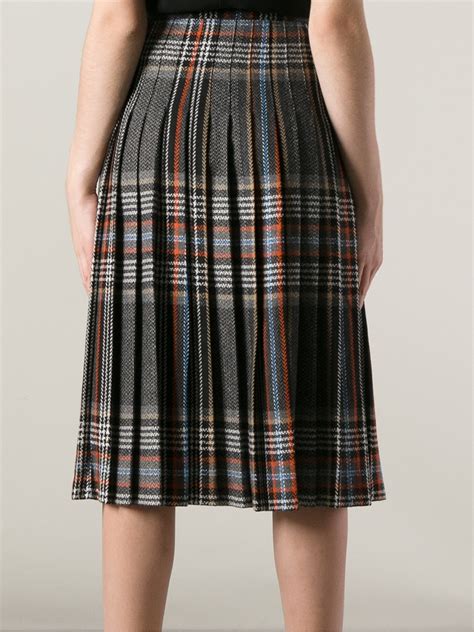 Lyst Msgm Pleated Plaid Skirt In Gray