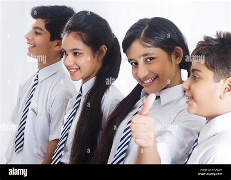 Indian School Friends Students Queues Standing Stock Photo Alamy