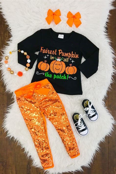 Fairest Pumpkin In All The Patch Sequin Pant Set Kids Fall Outfits