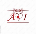 AI love initial with red heart and rose Stock Vector | Adobe Stock