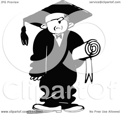 Clipart Vintage Black And White Graduate In A Big Cap And Gown