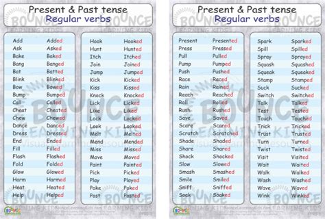Presnet And Past Tense Regular Verbs Bounce Learning Kids