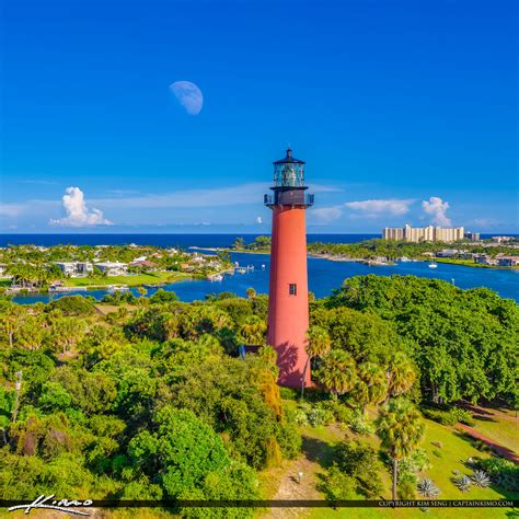 Jupiter Inlet Lighthouse Florida Aerial Moonrise Waterway Hdr