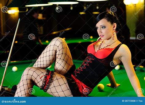 Woman On Billiard Table Stock Photo Image Of Human Elegance