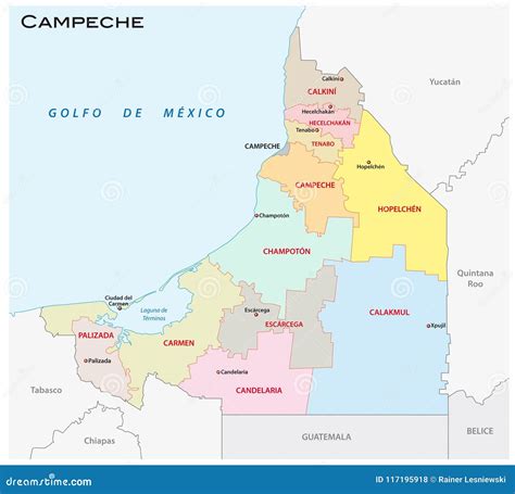 Campeche Administrative And Political Vector Map Mexico Stock