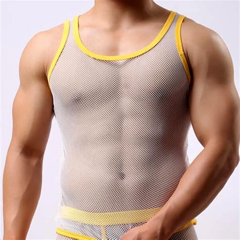 Brand Fashion Sexy Men Mesh Vest Casual Spandex Tank Tops Net Yarn Vest Slim Fit Undershirt