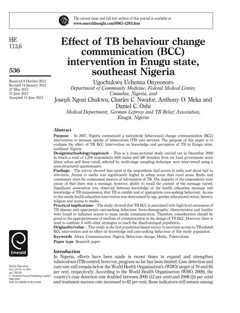 Pdf Effect Of Tb Behaviour Change Communication Bcc Intervention In