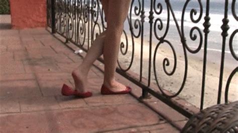 Red Patent Flats Barefoot Dipping At Railing Shoeplayer Clips4sale