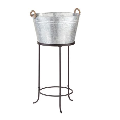 Hampton Bay 32 In Galvanized Metal Outdoor Patio Ice Bucket With Stand