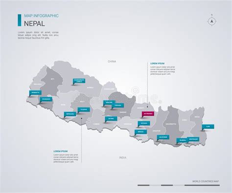 Mapa Del Vector De Nepal Con Los Elementos Infographic Marcas Del