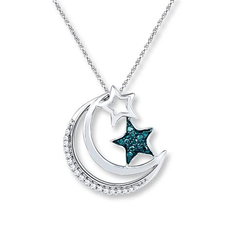 Moon And Star Necklace 18 Ct Tw Blue Diamonds Sterling Silver Kay