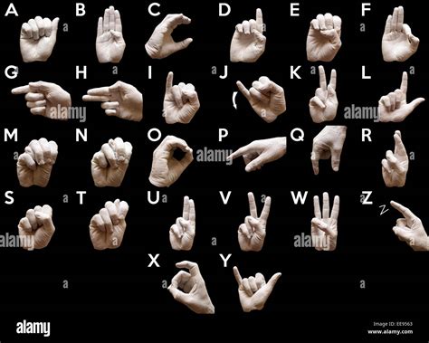 American Sign Language Alphabet à Mains Peint En Blanc Sur Fond Noir